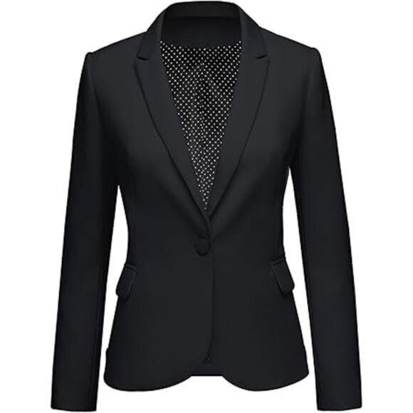 Women's Long Sleeve Notch Lapel Blazer: Formal Button-Down Jacket with Pockets - Picture 7 of 7